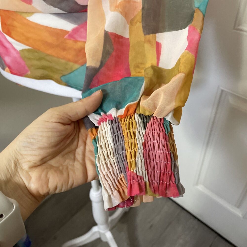 ZARA Top Harlequin Blouse Drape Neck Chiffon Multicolor Womens Size Medium - Picture 3 of 8